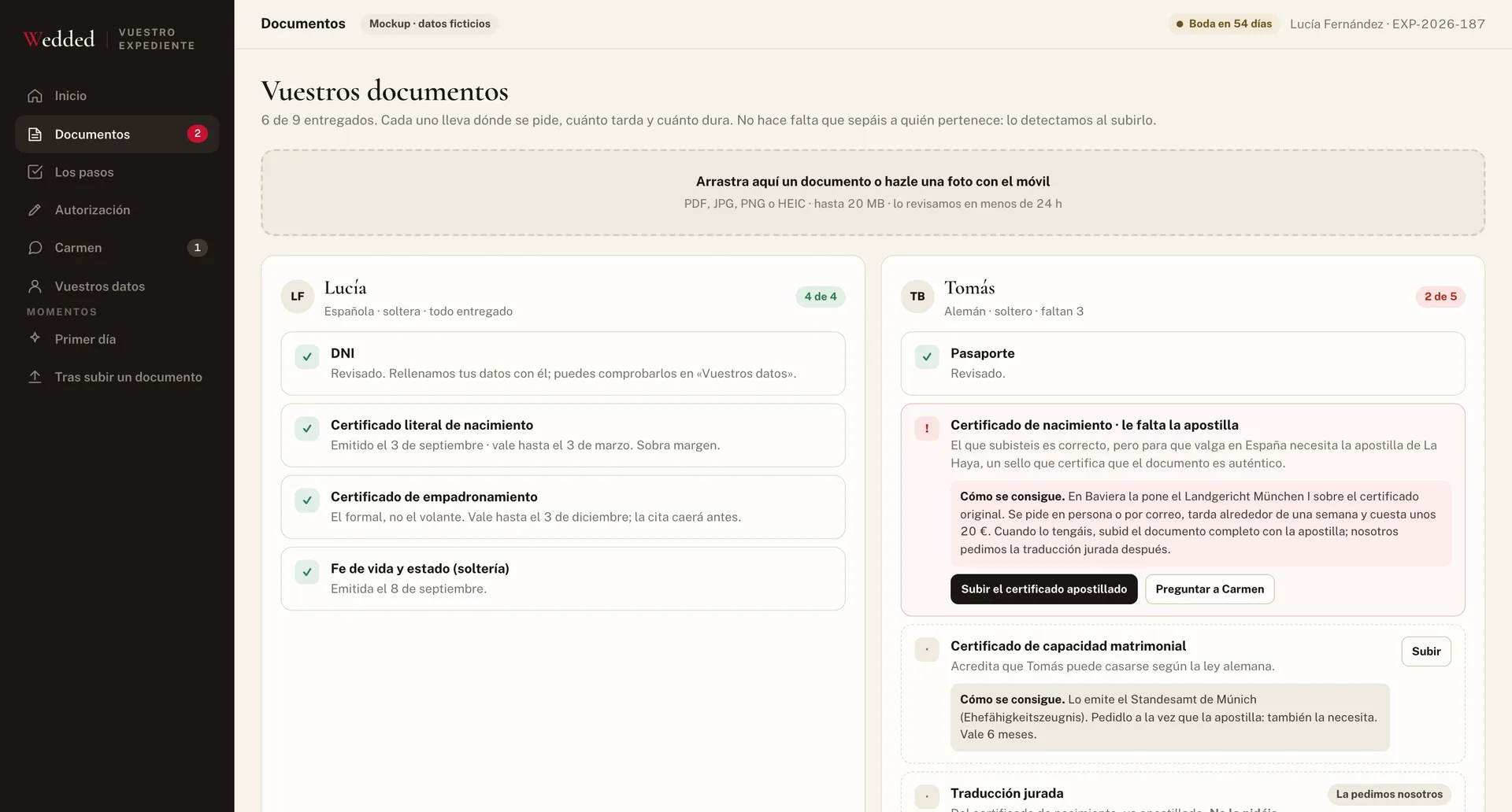 Listado de documentos validados en la plataforma