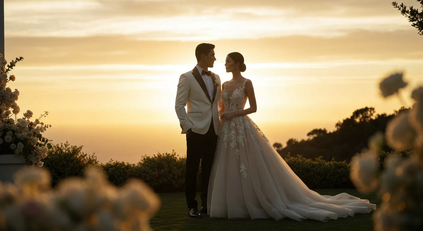 Silueta de una pareja el día de su boda